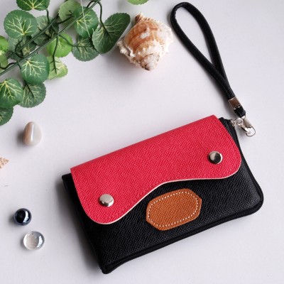 Slickblue Mobile Phone Pouch with Handle, Faux Leather, Clutch Purse, Colorblock Style, 5.7"x3.3", Black — фото 2