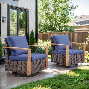 Belord Outdoor Swivel Chairs, Outdoor Swivel Rocker with Wood Grain Finish Square Armrest for Porch Balcony - 1 of 4