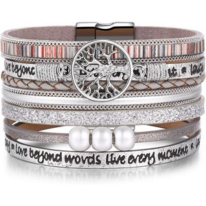 Tree of Life Leather Wrap Bracelets for Women with Inspirational Message, Adjustable Bohemian Jewelry - 1 of 4
