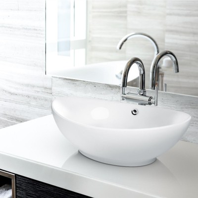 Large White Oval Ceramic Above-Counter Vessel Sink