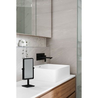 Matte Black Rectangular Freestanding Makeup Mirror with Magnification