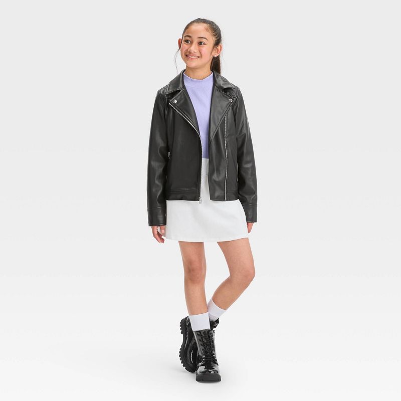 Girls' Faux Leather Moto Jacket - art class™, 4 of 5