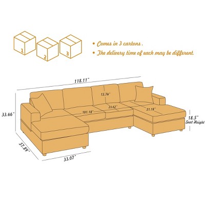 3-Piece Sectional Sofa with Deep Seats and Corduroy Upholstery