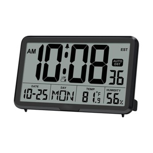 Aoibox Auto Set Digital Wall Clock with Temperature, Humidity and Date, Large Display Calendar Alarm Clock for Bedroom, Office, 8 Time Zone - 1 of 4