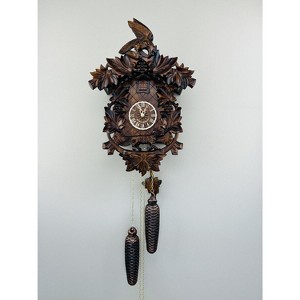 Eight Day Cuckoo Clock – 18 in Height – Hand-Carved Fox, Bird & Grapevine Design – By River City Clocks - 1 of 4