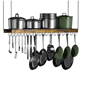 SEVOBAL Island Cookware Hanging Pot Rack Ceiling Mount Organizer 24 Hooks Pots Pans Storage Kitchen Easy Assembly, Brown, 23.79"*4.88"*3" - 1 of 4