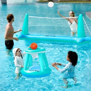 Joyfy Inflatable Volleyball Net & Basketball Hoop Pool Float Set with Balls - Perfect Summer Pool Games for Kids & Adults Beach Parties & Backyard Fun - 1 of 4