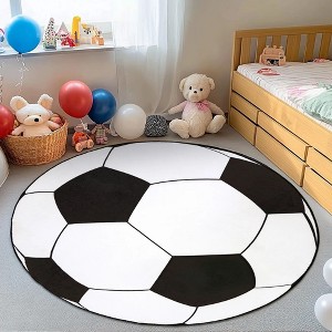 LOVEVOOK Soft Round Rugs for Bedroom, Soccer Rug for Boys, Bedside Area Kids Carpet for Living Room, Nursery, Dorms Machine Washable 47 Inch - 1 of 4
