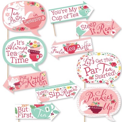 Big Dot of Happiness Funny Floral Let's Par-Tea - Garden Tea Party Photo Booth Props Kit - 10 Piece