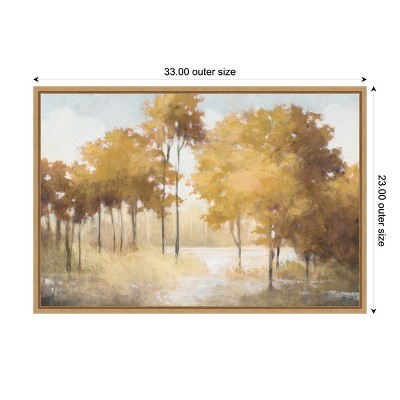 Autumn Lake Gold Landscape Canvas Print with Wooden Frame
