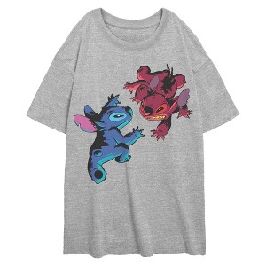 Lilo & Stitch Juniors Womens Leroy vs Blue Alien Short Sleeve T