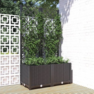 vidaXL Garden Planter with Trellis Black 31.5"x15.7"x53.5" PP
