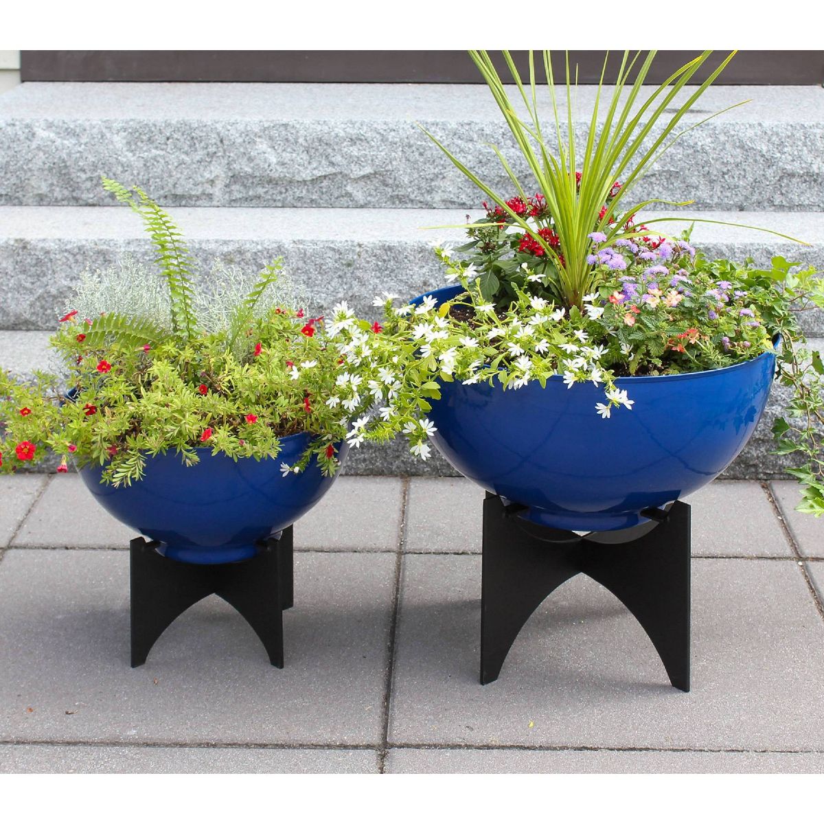 ACHLA Designs 20" Wide Planter Bowl Galvanized Steel with Black Wrought Iron Norma Plant Stand French Blue - thumbnail 6