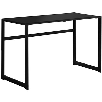 Vynxaria Modern 48-inch Frosted White Glass Desk with Grey Metal Accents Tempered Glass Surface for Efficient Laptop Work