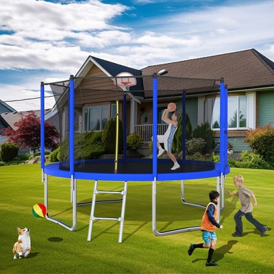 12ft Recreational Trampolines For Kids Teens 880LBS Total Weight Capacity Heavy Gauge Galvanized Steel Construction With Net & Basketball Hoop System