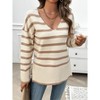 Women's V-Neck Striped Sweater Color Block Knit Top Long Sleeve Side Slit Pullover Top - 3 of 4