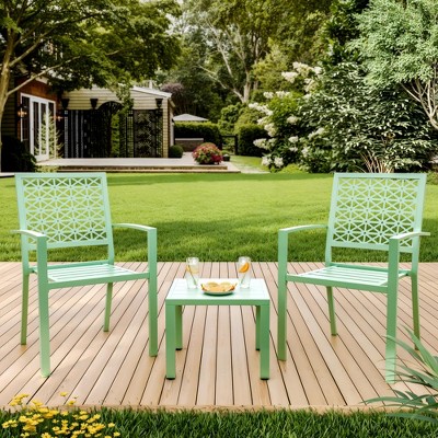 3-Piece Bistro Set, Outdoor Bistro Set, Stackable Metal Square Table and Chairs