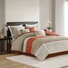 7 Pcs Elegant Color Block Stipe Design Comforter Set,All Season Home Textile Microfiber Bedding Set fits Lux Bedroom Decor,Matching Bed Skirt - 2 of 4