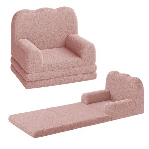 Kids Couch, 2-in-1 Convertible Teddy Fleece Fabric Toddler Sofa Chair, Soft Fold Out Couch Lounger for Kids, Comfy Children's Sofa Bed - 1 of 4