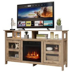 Tangkula 58" Fireplace TV Stand W/18" 1400W Electric Fireplace up to 65" Natural - 1 of 4