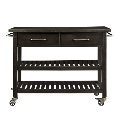 Havelock Dark Tobacco Rolling Kitchen Island with Shelves