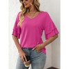 Women's Solid Color Casual Double Flutter Sleeve T-Shirt - Soft Relaxed Fit Tee with Design Detail Sleeves for Everyday Wear - 3 of 4