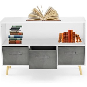 Toy Storage Organizer Bookshelf with Storage with 3 Collapsible Fabric Drawers and Pine Legs - 1 of 4