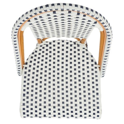 California White and Navy Faux Wicker Counter Stool