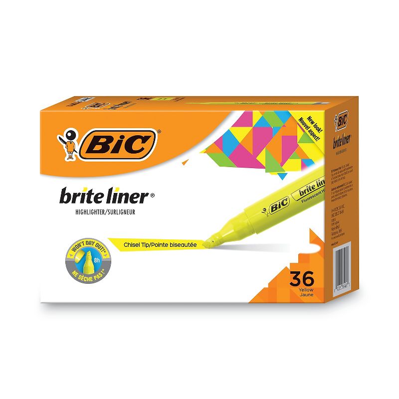 BIC Tank-Style Highlighter Chisel Tip Fluorescent Yellow 36/Pack BLMG36YEL, 2 of 6