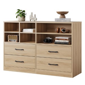 homfan Bedroom Dresser with 4 Drawers & 6 Open Shelves, Modern Black Wooden Dresser, Drawer TV Stand Entryway Cabinet for Living Room, Apartments - 1 of 4