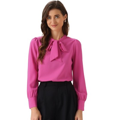 INSPIRE CHIC Women's Bow Tie Neck Elegant Long Sleeve Solid Work Office Blouse