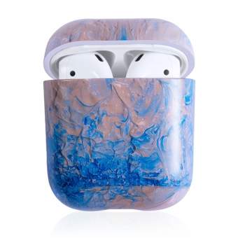 Insten Case Compatible with AirPods 1 & 2 - Glossy Marble Pattern Skin Cover, Gray Blue