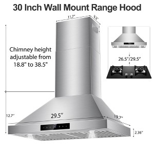 Futhork  29-inch Stainless Steel Range Hood, 1100 CFM Wall Mount Vent with Gesture & Touch Control - 1 of 4