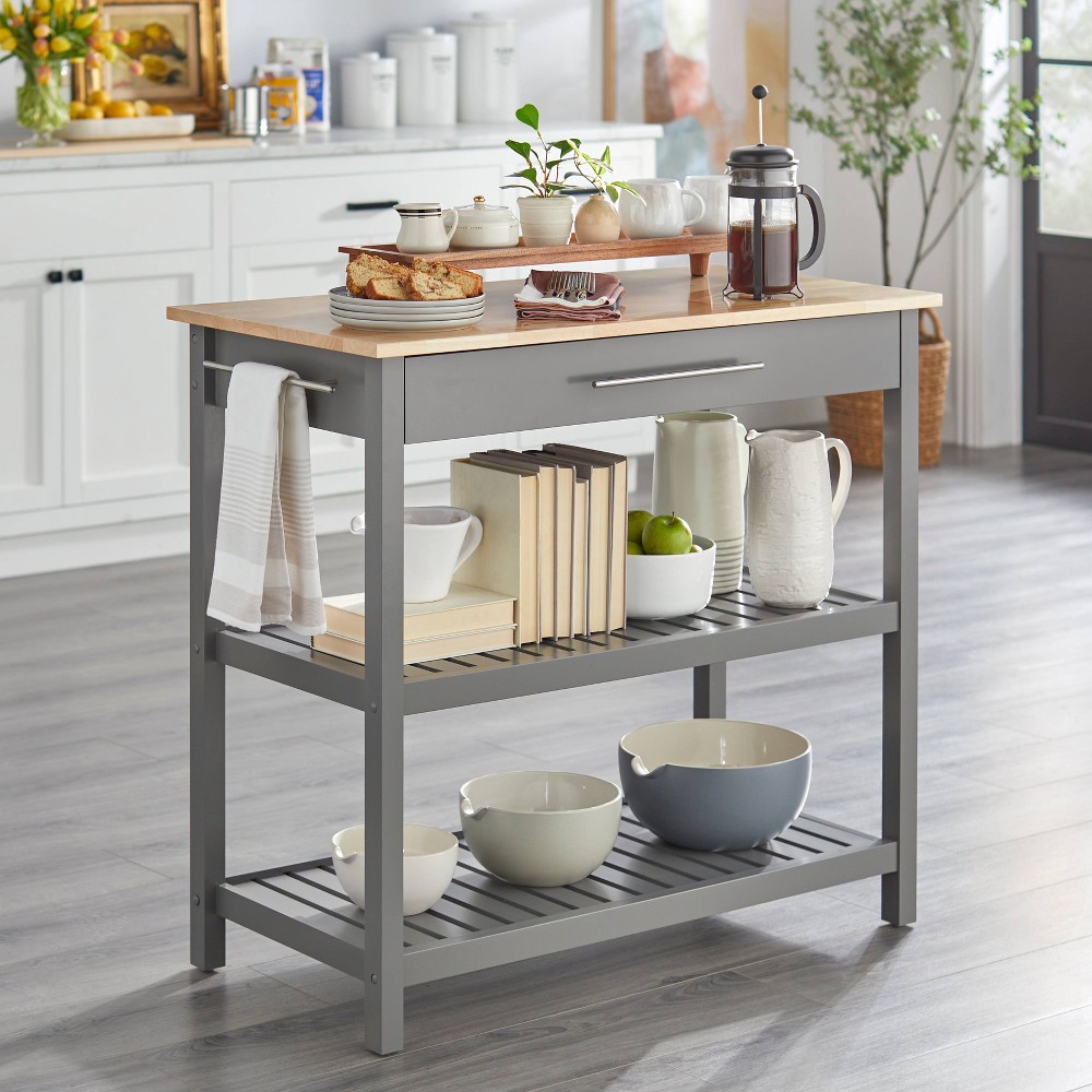 Photos - Other Furniture Buylateral Rubin Kitchen 2-Tier Cart Gray/Natural