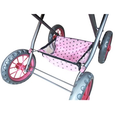 Pink and Gray Polka Dot Baby Doll Pram with Accessories
