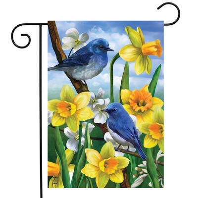 Bluebirds and Daffodils Spring Garden Flag in Multicolor Polyester