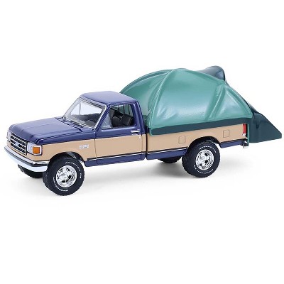1987 Ford F-150 XLT Lariat Pickup Truck Dark Blue and Tan with Modern Truck Bed Tent 1/64 Scale Diecast Model Cars by Greenlight