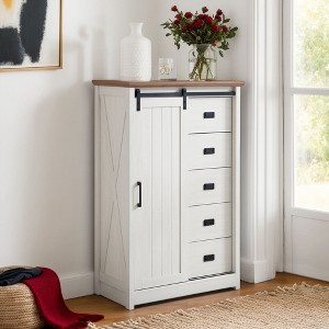 VANIRROR 5-Drawer Dresser with Sliding Barn Door – Farmhouse Modern Tall Storage Cabinet for Bedroom, Hallway, Living Room, Kids Room - 1 of 4