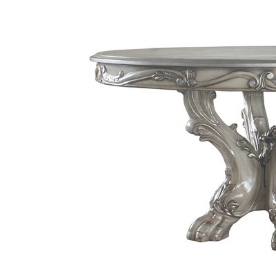 Antique Floral Motif Reclaimed Wood Round Dining Table, Bone White