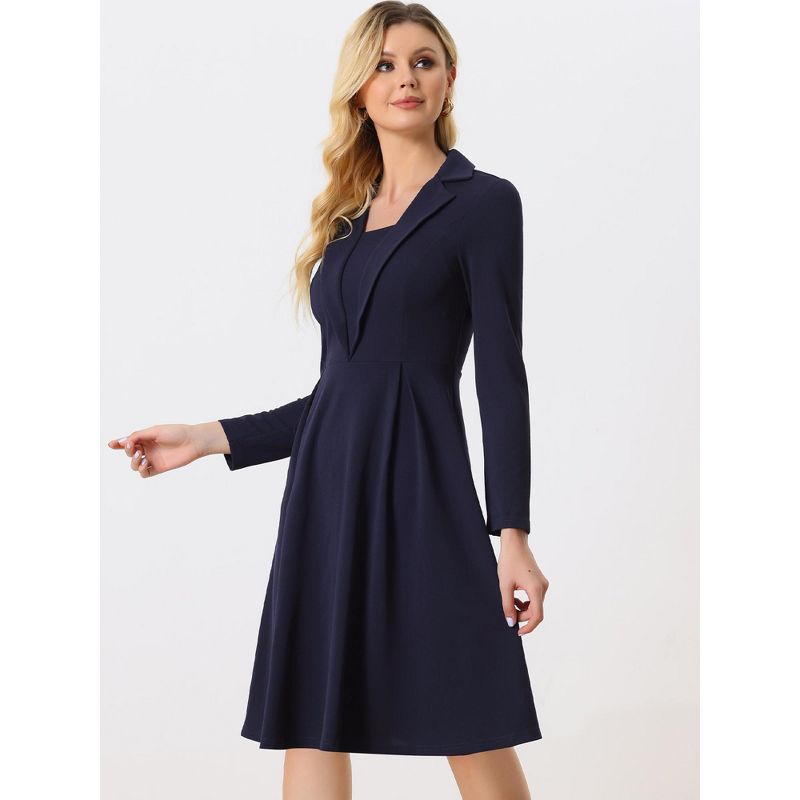 Allegra K Women’s Elegant Office Square Neck Long Sleeve Pleated A-line Dress, 2 of 7