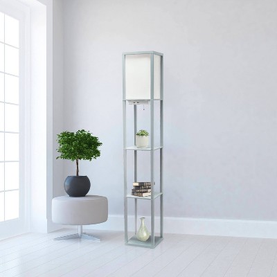 Creekwood Home Classix 62.5" 3-Tier Storage Floor Lamp with Charging Ports and Outlet