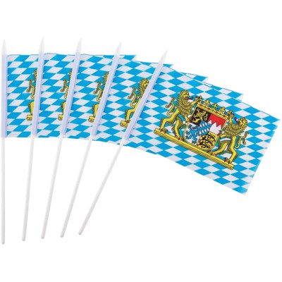 Juvale 72 Piece Oktoberfest German Bavarian Stick Flag, Handheld Bavaria National Banner for Party Decor, 8x5 in