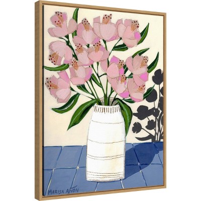 Spring Florals 18" x 24" Framed Canvas Wall Art in Maple