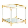 Dolonm Gold Square End Table - Modern Acrylic Leg, Mirror Bottom, 21.65" Clear Tempered Glass Top, Luxury Stainless Steel Frame - 2 of 4