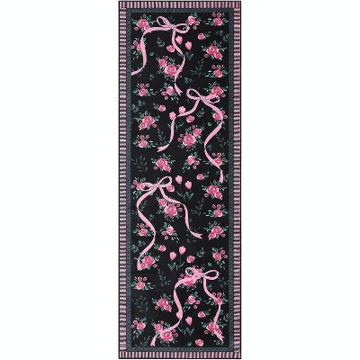 Floral Bow Rugs , Rug for Living Room with Soft Low Pile, Blue Washable Area Rug for Nursery Kids Dorm Playroom