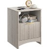 Marsail Fluted Nightstand with Charging Station, Adjustable Bedside Table with USB and AC Ports, 1 Drawer End Table, Wood Grain Finish, Bedroom, Gray - 3 of 4