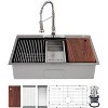 24" x 18" x 9" Drop-In Stainless Steel Single Bowl Kitchen Sink | Modern Top Mount Workstation Sink with Pull-Down Faucet & Accessories - 2 of 4