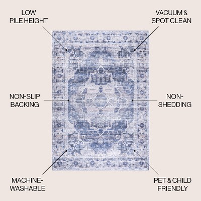 Alanya Navy/Cream Medallion Easy-Care Synthetic Area Rug - 3' x 5'