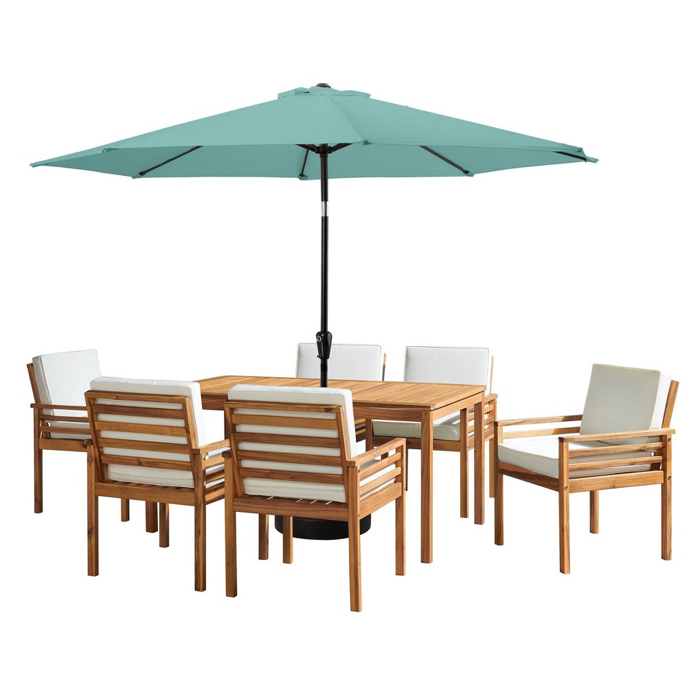 Photos - Dining Table Alaterre Furniture 8pc Outdoor Patio Dining Set, Okemo Table with 10' Auto Tilt Umbrella Dusty Green