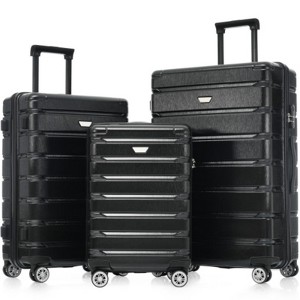 Syemin Luggage Hardshell Luggage Set 3 Piece Durable ABS and PC Travel Suitcase with Spinner Wheels for Men Women, Black, 19.5"*11.3"*29.4" - 1 of 4